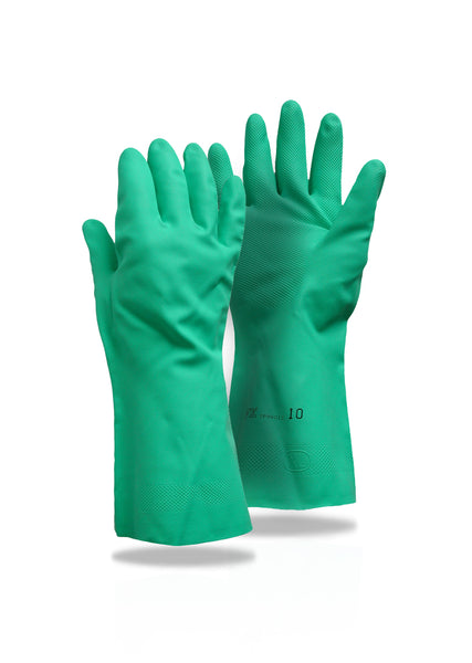 Flock Lined Nitrile Gauntlet Safety Gloves