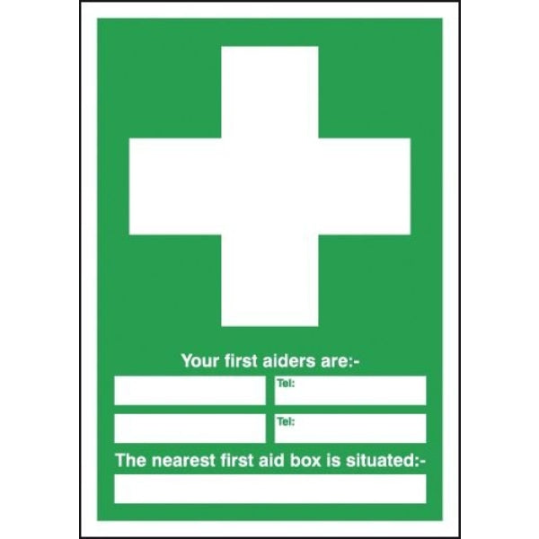 First Aiders Are + First Aid Box Is Located Sign With Spaces